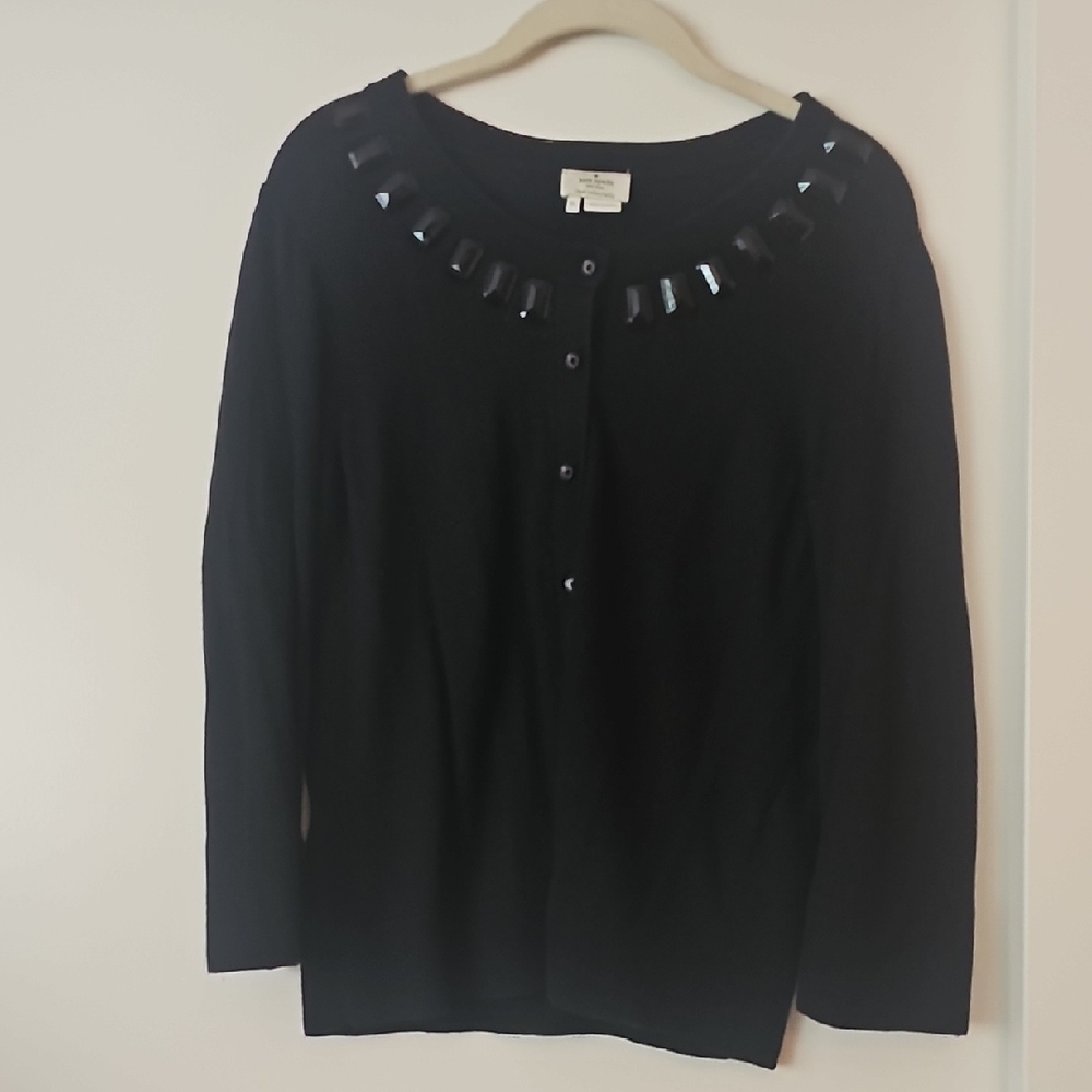 Kate Spade Black Embellished 3/4 Sleeve Button Down Top